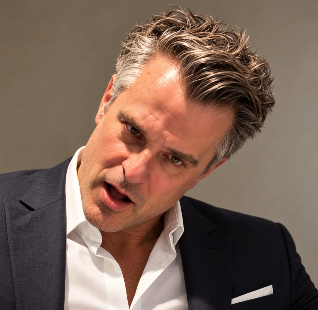 Head-tilted portrait in a suit